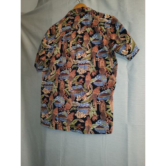 High Surf Island Men's Hawaiian Shirt Black W/Birds & Flowers Size Medium - Picture 7 of 8